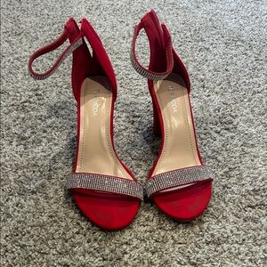 TOP Moda Red Heels with Rhinestone Straps